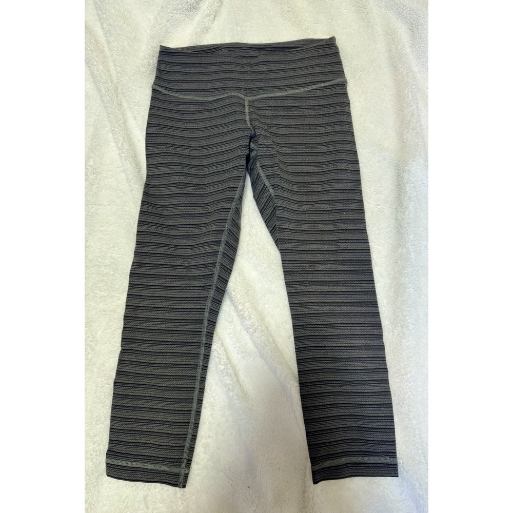 Lululemon Wunder Under‎ Crop Leggings Gray Space Dye / Mini Stripe Women's 4